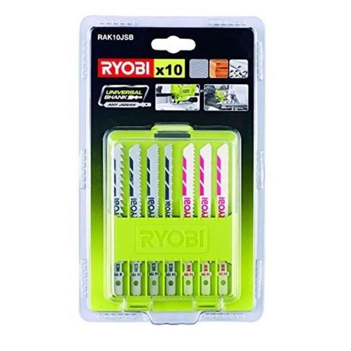 RYOBI - Coffret 10 lames baionnettes scie sauteuse bois - plastique (6 / 10 / 14 TPI) et bimÈtal - RAK10JSB