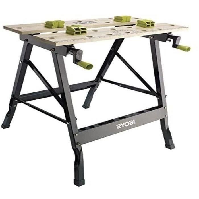 RYOBI - Etabli pliable table bambou 605 x 625 x 755 mm - 6 kg - LivrÈ avec 4 mors et 1 clÈ de service - RWB01