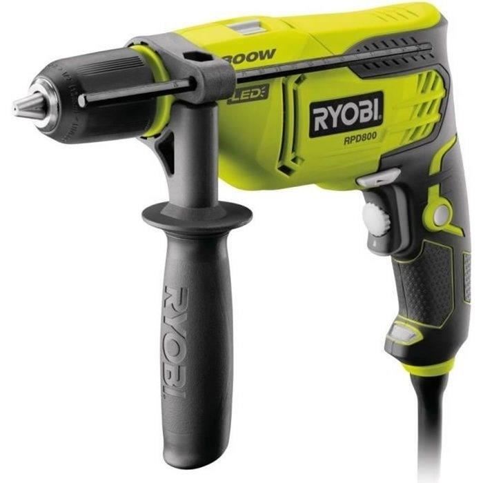 RYOBI - 800 W percussion drill - 3,000 cp/min - 13mm chuck - spindle lock - LED + case &amp; depth stop - RPD800-K