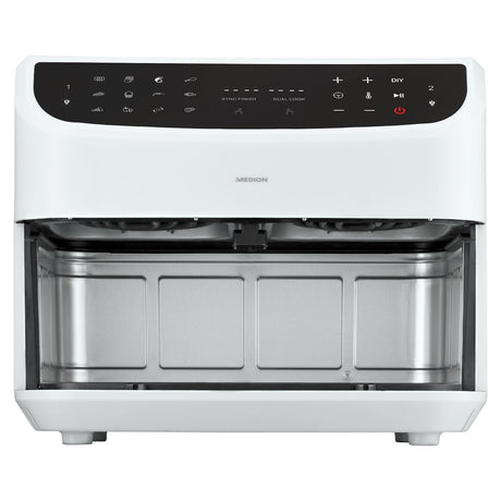 Friteuse a Air Chaud - MEDION - P20 XXL Twin - 2600 W - 2 paniers - 9 programmes - Blanc