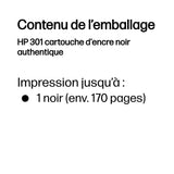 HP 301 Cartouche d'encre noire authentique (CH561EE) pour HP Envy 4505 et HP DeskJet 1050/1512/2548/3057A