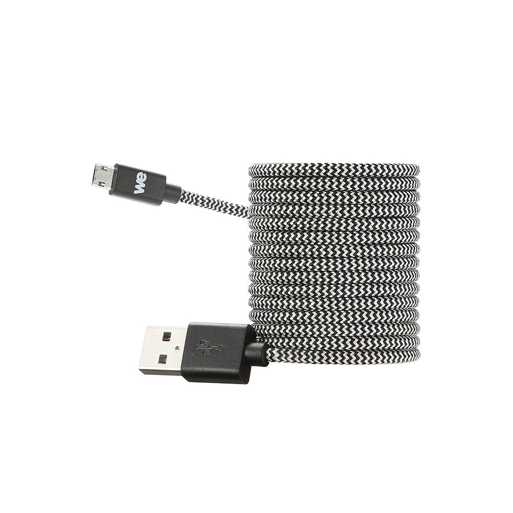 C ble USB/Micro USB Nylon 2m tressé noir et blanc Micro USB reversible en ALU gr