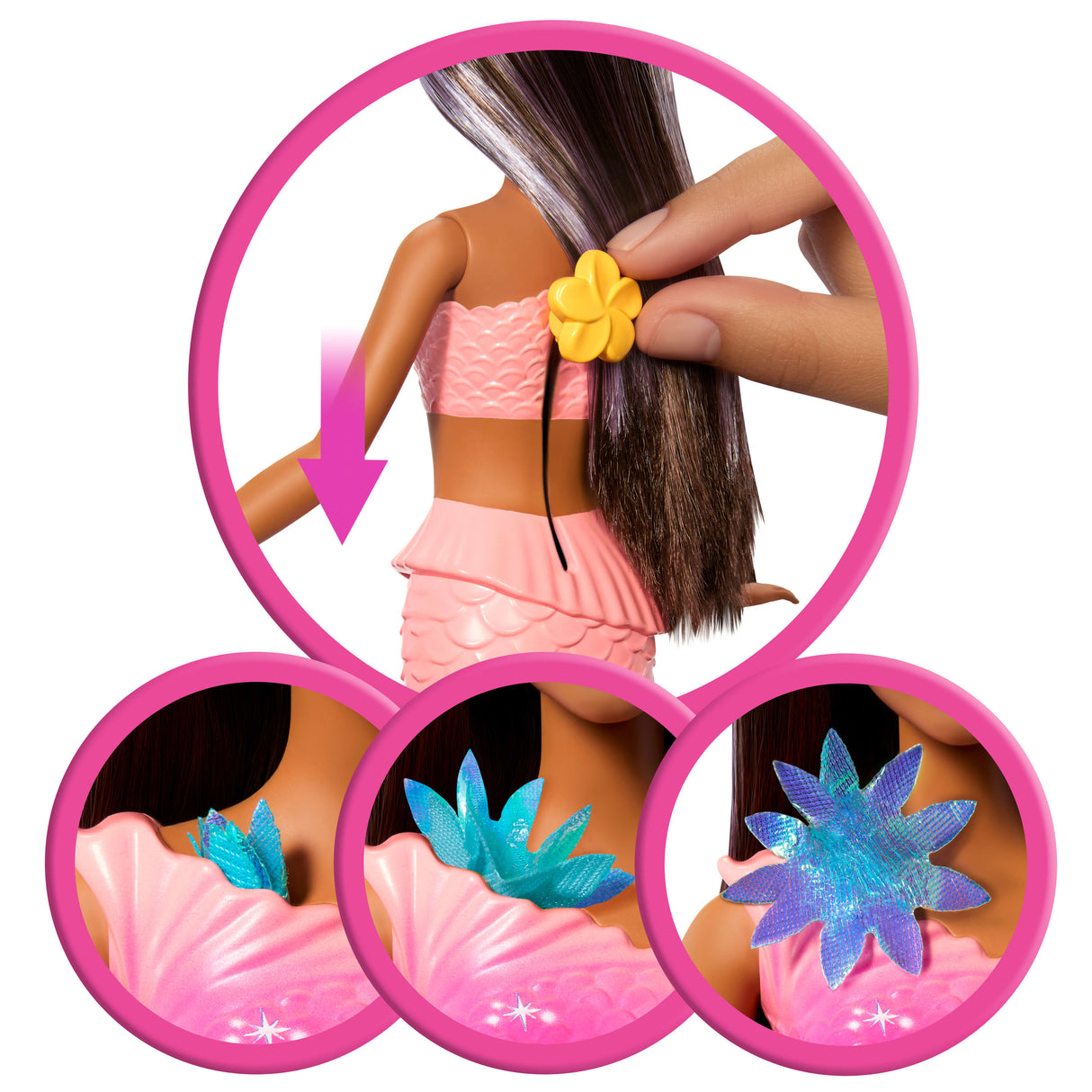 Barbie - Sirene Fleur Magique - Poupée aux longs cheveux bruns - Barbie - JDM73