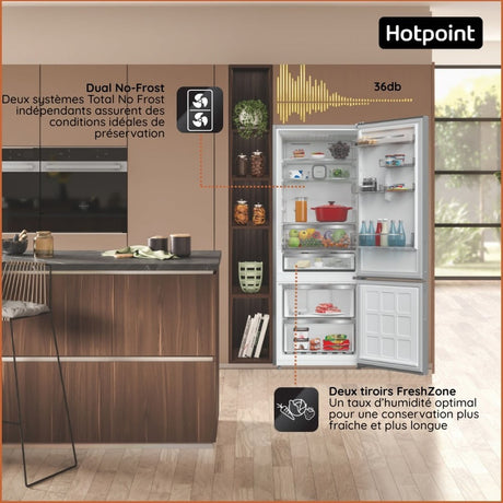 Réfrigérateur combiné - HOTPOINT - HPAK26472XP4E - Grande capacité 475 L - Froid ventilé - Classe E - 195x76x90 - Inox