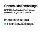HP 912XL Cartouche d'encre cyan grande capacité authentique (3YL81AE) pour HP OfficeJet 8010 series/ OfficeJet Pro 8020 series