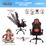 Chaise de bureau gaming - KONIX - One Piece - Inclinaison siege 150° - Cuir - Coussin lombaires et cervicaux réglable - Noir