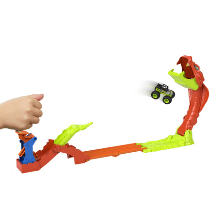 Coffret Monster Trucks - JJN44 - Bone Shaker inclus - 4 pistes 15 cm - Lanceur et éléments repositionnables