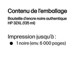 Cartouche d'encre Hp HP 32XL Bouteille d'encre Noire grande capacité Authentique 135 ml (1VV24AE) pour HP Smart Tank Plus 455 / 457