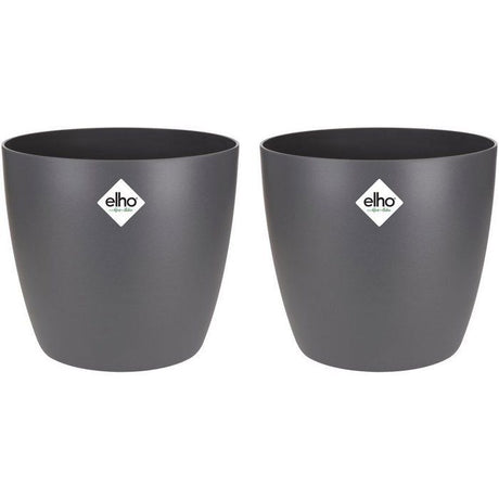 ELHO Lot de 2 pots de fleurs rond Brussels - 17 L - Ř 25,1 x H 23.2 cm - Noir