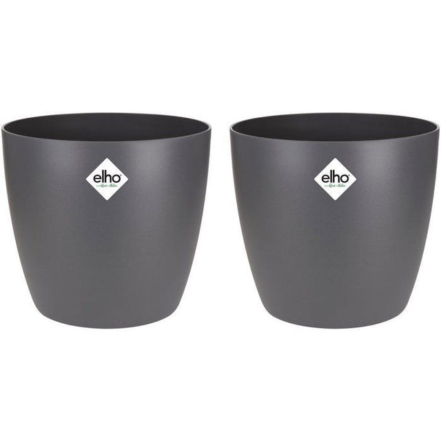 ELHO Lot de 2 pots de fleurs rond Brussels - 17 L - Ř 25,1 x H 23.2 cm - Noir