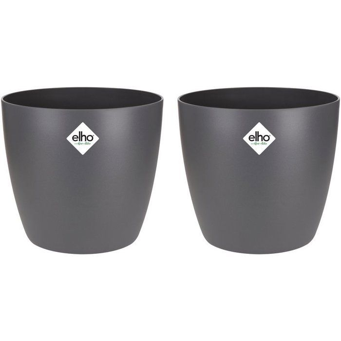 ELHO Lot de 2 pots de fleurs rond Brussels - 17 L - Ø 25,1 x H 23.2 cm - Noir