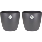 ELHO Lot de 2 pots de fleurs rond Brussels - 17 L - Ø 25,1 x H 23.2 cm - Noir