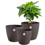 ELHO Lot de 3 pots de fleurs rond The Coffee Collection - Ø14xH12,6cm, Ø16xH14,7cm, Ø18xH16,8 cm - 7 L - Marron