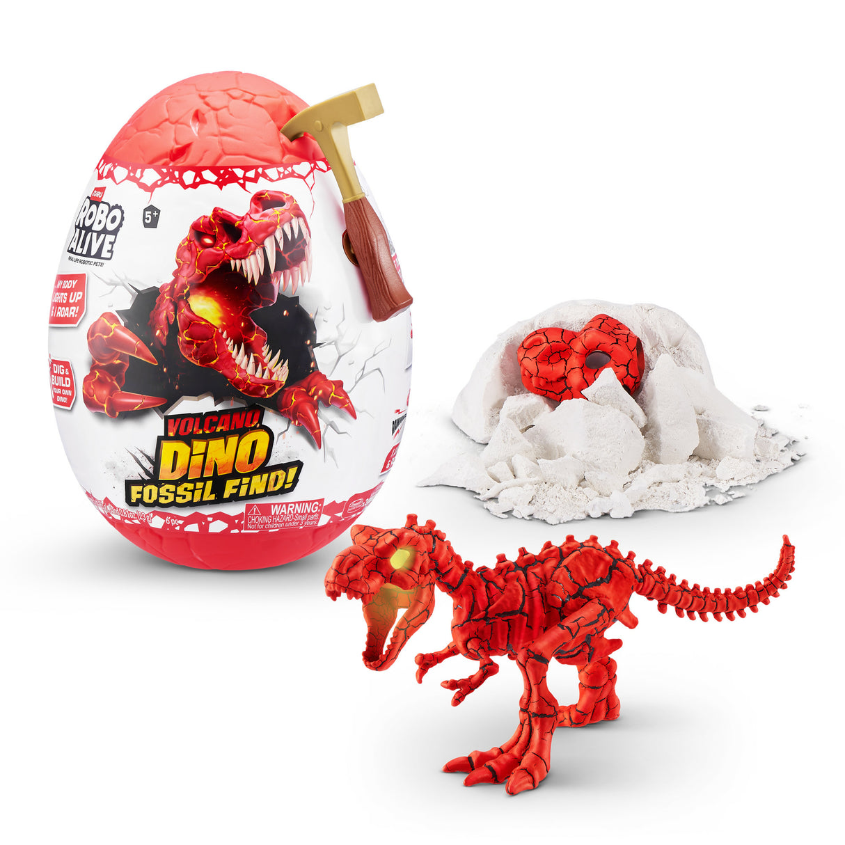 Jeu de fouille - ZURU - ROBO ALIVE Volcano Fossil Find S2 - Fossiles de dinosaures - Sons et lumieres - Roche et sable