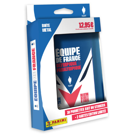 Boîte métal avec 10 pochettes + 2 cartes édition limitée - PANINI - JO 2024 Equipe de France