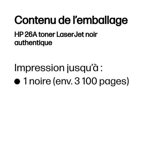 Cartouche de toner noir HP 26A authentique pour HP LaserJet Pro M402/MFP M426