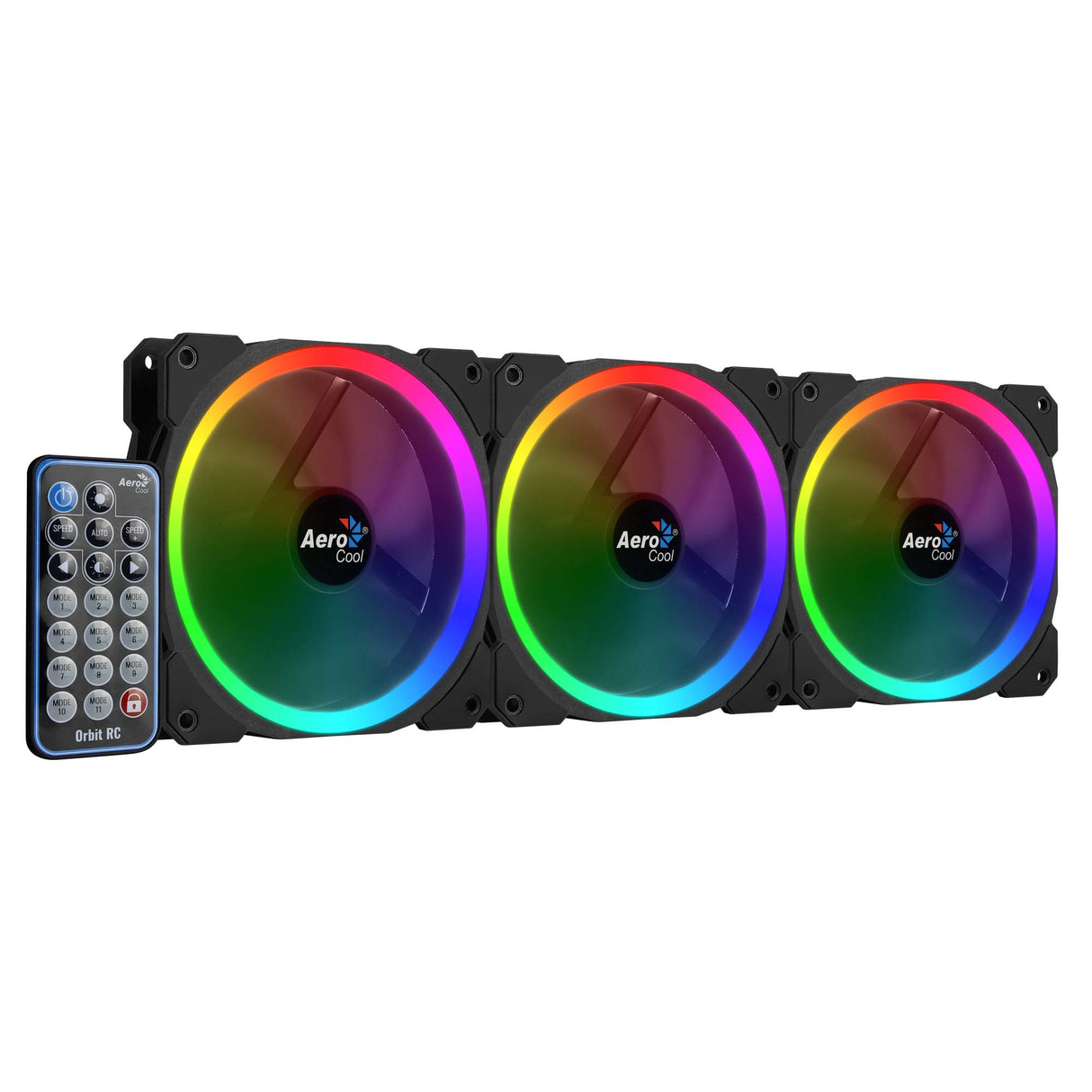 Lot de 3 Ventilateurs de boitier AeroCool Orbit RC RGB 12cm (Noir) avec télécommande