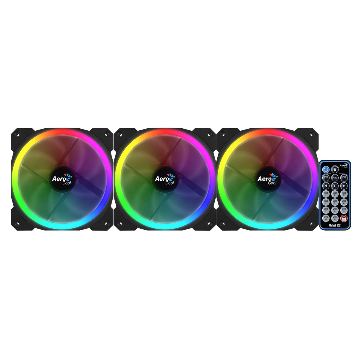 Lot de 3 Ventilateurs de boitier AeroCool Orbit RC RGB 12cm (Noir) avec télécommande