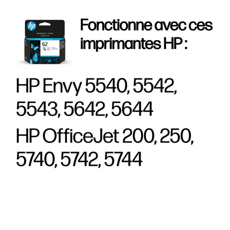 HP 62 Cartouche d'encre trois couleurs authentique (C2P06AE)  pour Officejet Mobile 250, Envy 5540/5640/7640, Officejet 5740 e-AiO