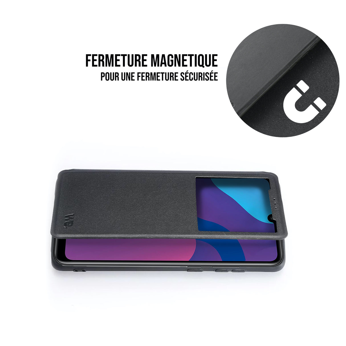WE Etui folio CLASSIQUE HUAWEI MATE 20 Noir - Avec fen e