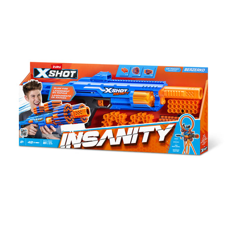 Blaster a Tir Rapide - ZURU - XSHOT Insanity Berzerko - Blaster a canon rotatif avec 8 fléchettes et tir rapide jusqu'a 27 metres