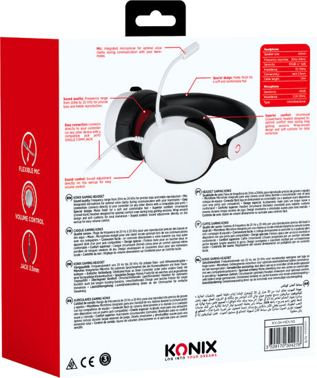 Casque gamer - KONIX - Circum-aural filaire Nexus - Nintendo Switch 2 - Haut-parleurs 40 mm - Micro - Jack 3.5 mm - Blanc