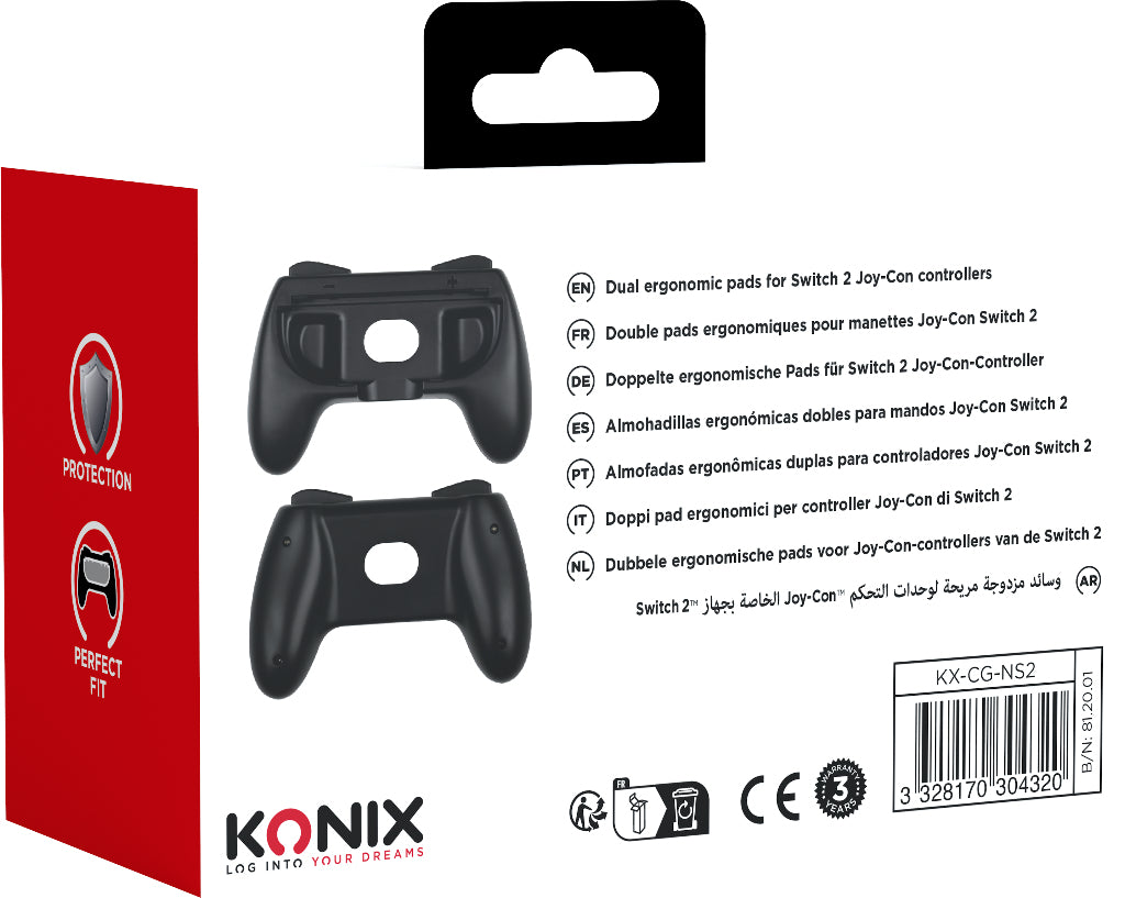 Paire de supports Joy-Con - KONIX - Nintendo Switch 2 - Forme de manette classique - Noir