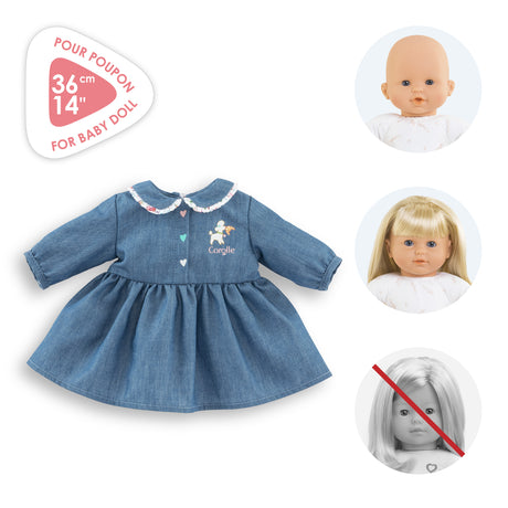 Robe Week-end a Paris - Corolle - 36 cm - Imitation denim - Col claudine - Sérigraphie petit chien