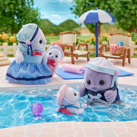 Famille Articulée - SYLVANIAN FAMILIES - Famille Phoque - 4 Personnages et Accessoires de Plage