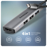 Adaptateur USB-C 3.2 Axagon HMC-H3A vers HDMI, 3x USB-A (Gris)