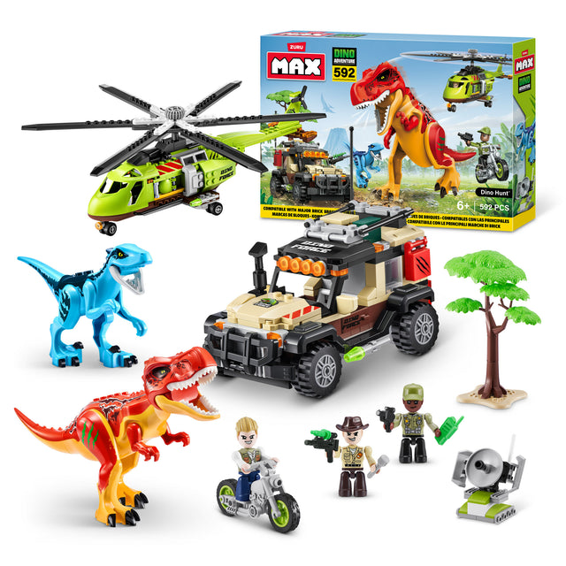 Set de Construction - ZURU - Dino Adventure Dino Hunt (592 pieces) - Aventure préhistorique avec dinosaures et véhicules