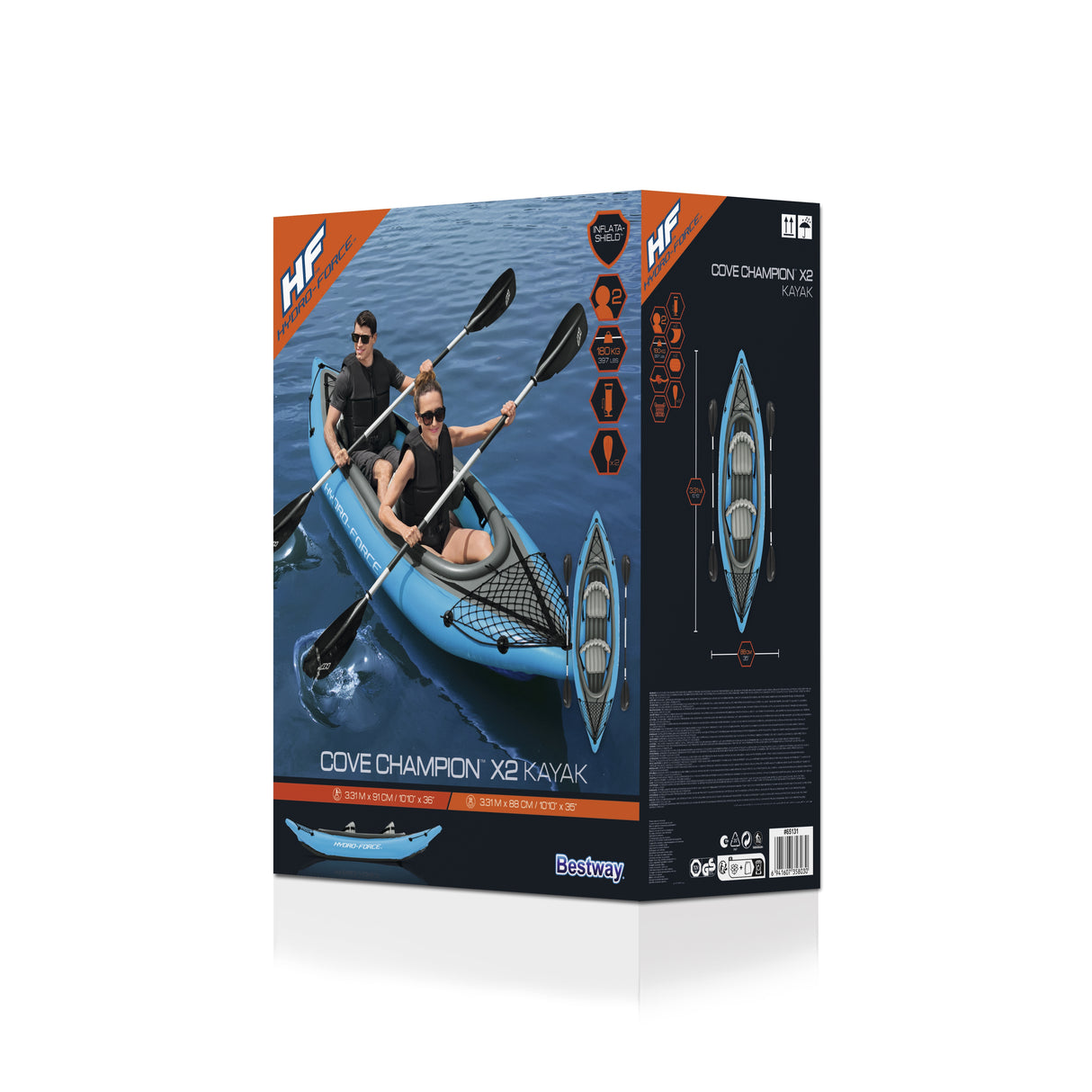 Kayak gonflable - BESTWAY - Cove Champion X2 Hydro-Force - 331x88cm - 2 places - 180kg max - 2 pagaies, 2 ailerons amovibles +