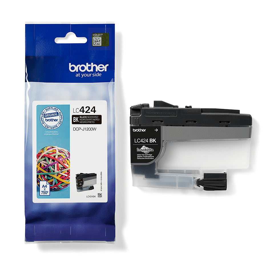 Cartouche d'encre LC424BK - BROTHER - Noir haute capacité de 750 pages - Pour DCP-J1200W