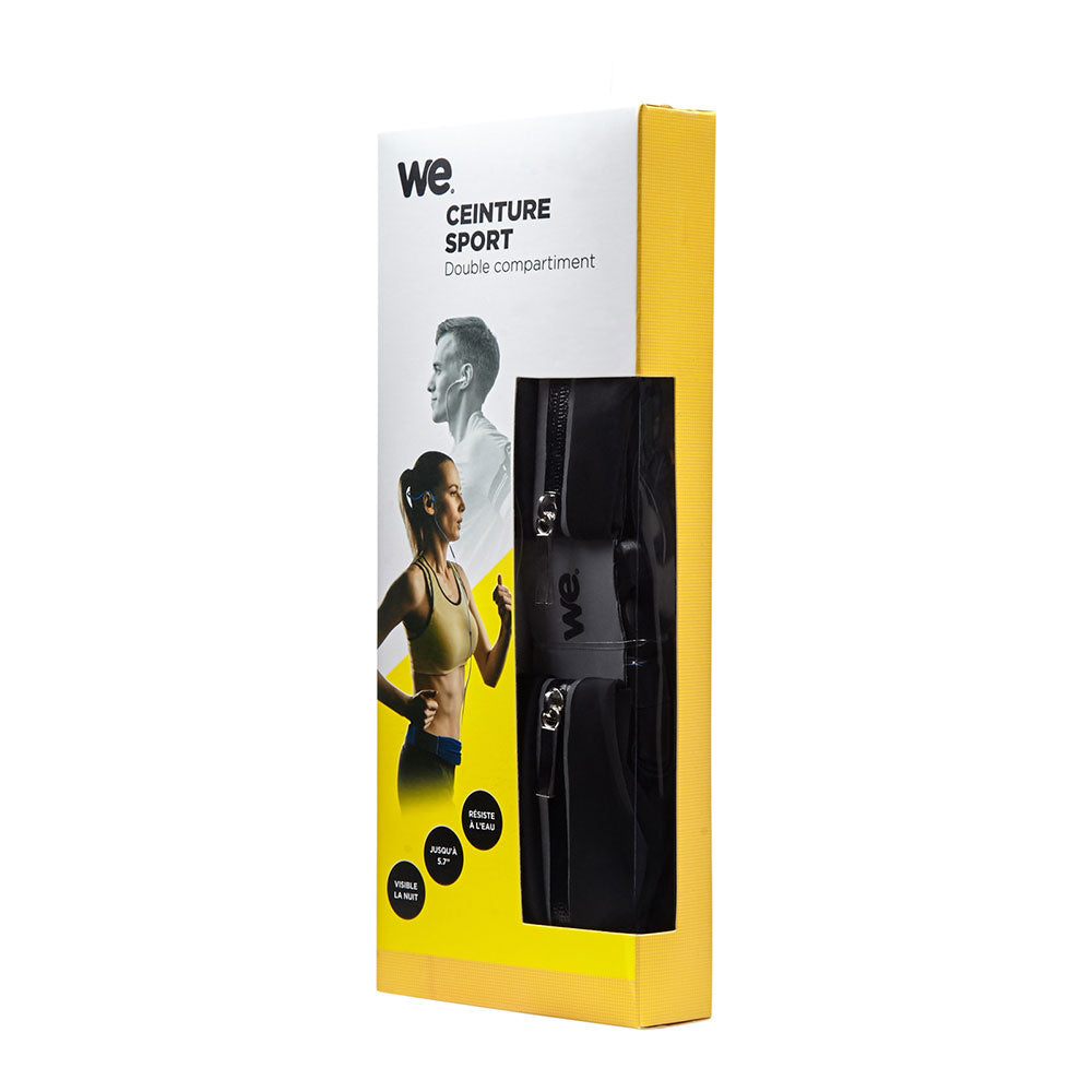 Ceinture sport noire en Lycra Waterpoof, double poche Universel jusqu'à smartpho