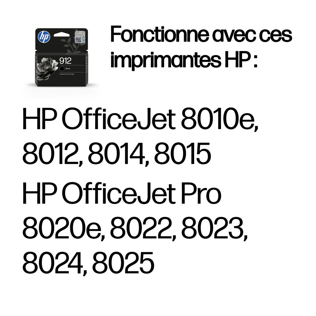 HP 912 Cartouche d'encre noire authentique (3YL80AE) pour HP OfficeJet 8010 series/ OfficeJet Pro 8020 series