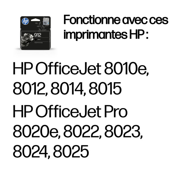 HP 912 Cartouche d'encre noire authentique (3YL80AE) pour HP OfficeJet 8010 series/ OfficeJet Pro 8020 series