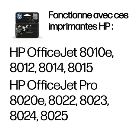 HP 912 Cartouche d'encre noire authentique (3YL80AE) pour HP OfficeJet 8010 series/ OfficeJet Pro 8020 series