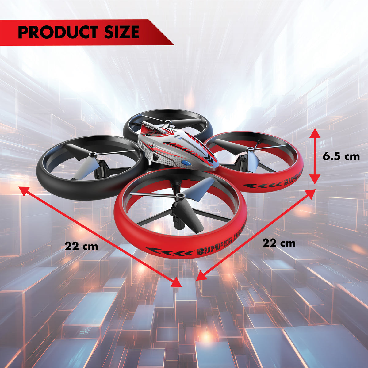 Drone Télécommandé - FLYBOTIC - Bumper Drone Lit - 17 cm - rouge et noir - des 8 ans