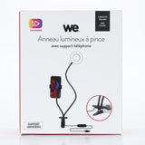 WE Anneau lumineux led avec support téléphone universel et pince d'accroche. 3 m