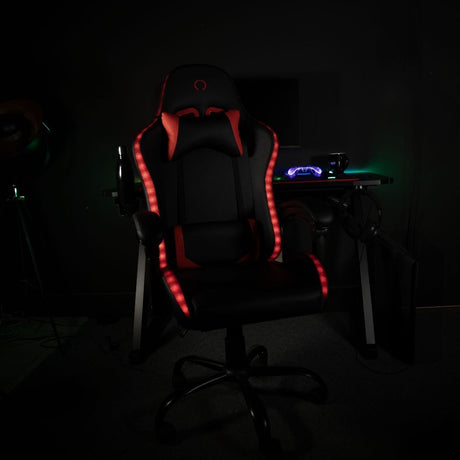 Chaise de bureau gaming - KONIX - Phantom - Éclairage RVB - Inclinaison 135° - Synthétique - Coussin lombaires et cervicaux - Noir