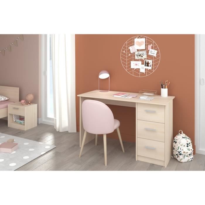 Bureau droit 3 tiroirs ESSENTIEL - Panneaux de particules - DÈcor Acacia clair - L 121 x P 55 x H 74 cm - PARISOT