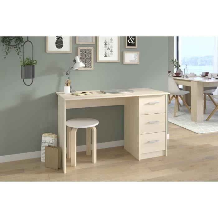 Bureau droit 3 tiroirs ESSENTIEL - Panneaux de particules - DÈcor Acacia clair - L 121 x P 55 x H 74 cm - PARISOT