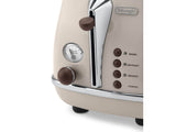 Grille pain - Delonghi - Icona Vintage - 2 tranches - 6 positions - Beige brillant / Base et poignée Chocolat