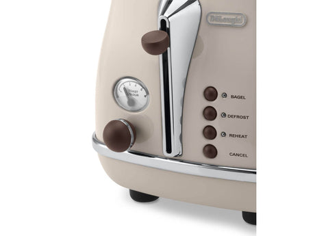 Grille pain - Delonghi - Icona Vintage - 2 tranches - 6 positions - Beige brillant / Base et poignée Chocolat