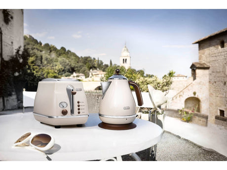 Grille pain - Delonghi - Icona Vintage - 2 tranches - 6 positions - Beige brillant / Base et poignée Chocolat
