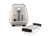 Grille pain - Delonghi - Icona Vintage - 2 tranches - 6 positions - Beige brillant / Base et poignée Chocolat