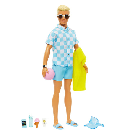 Barbie-Ken Plage-Poupée blonde short de bain et accessoires de plage HPL74