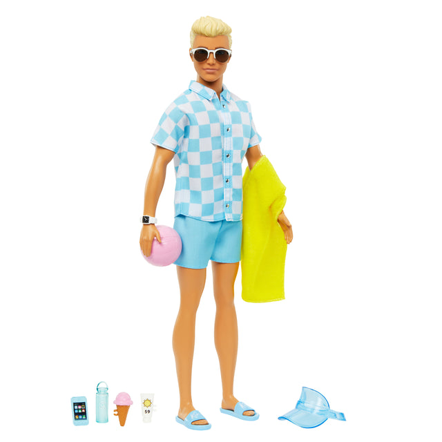Barbie-Ken Plage-Poupée blonde short de bain et accessoires de plage HPL74