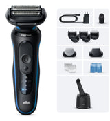 Rasoir électrique BRAUN Series 5 - Noir et bleu - Autonomie 50 minutes - Charge rapide 5 minutes