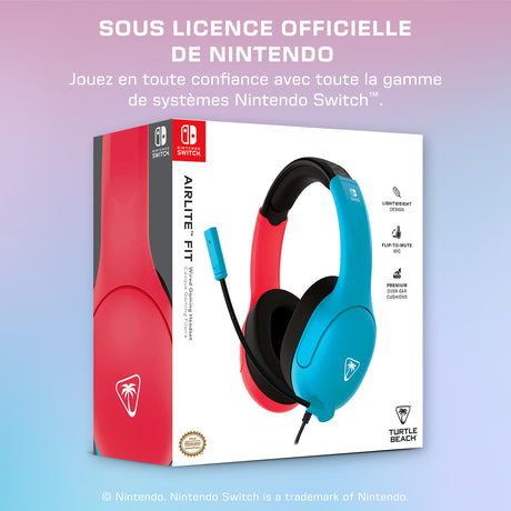 Casque gaming filaire - TURTLE BEACH - TBS-8002-25 - Airlite Fit - Sous licence officielle de Nintendo Switch™ - Bleu fluo et rouge